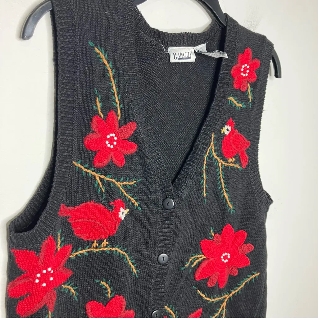Capacity‎ cardinals sweater vest black red women’s size large winter holiday - Image 3