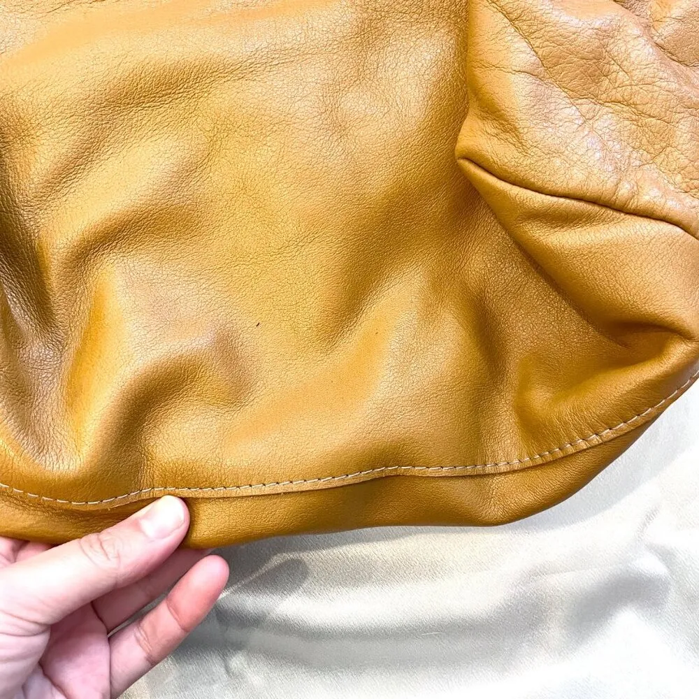 NewbarK Tan Leather Slouchy Oversized Tote Top Handle Bag - Image 3