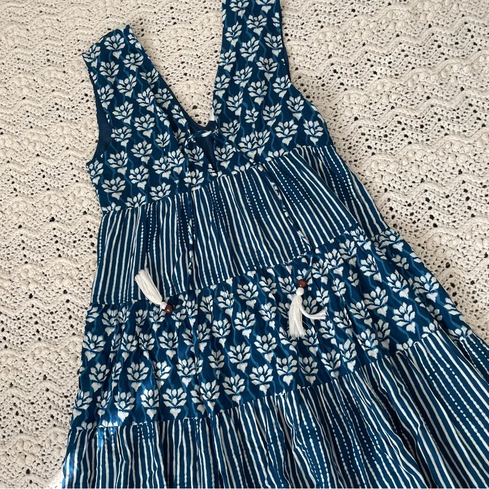 Goa Beachwear by Japana Floral Stripe Bohemian Tassel Mini Dress Blue (N… - Image 2