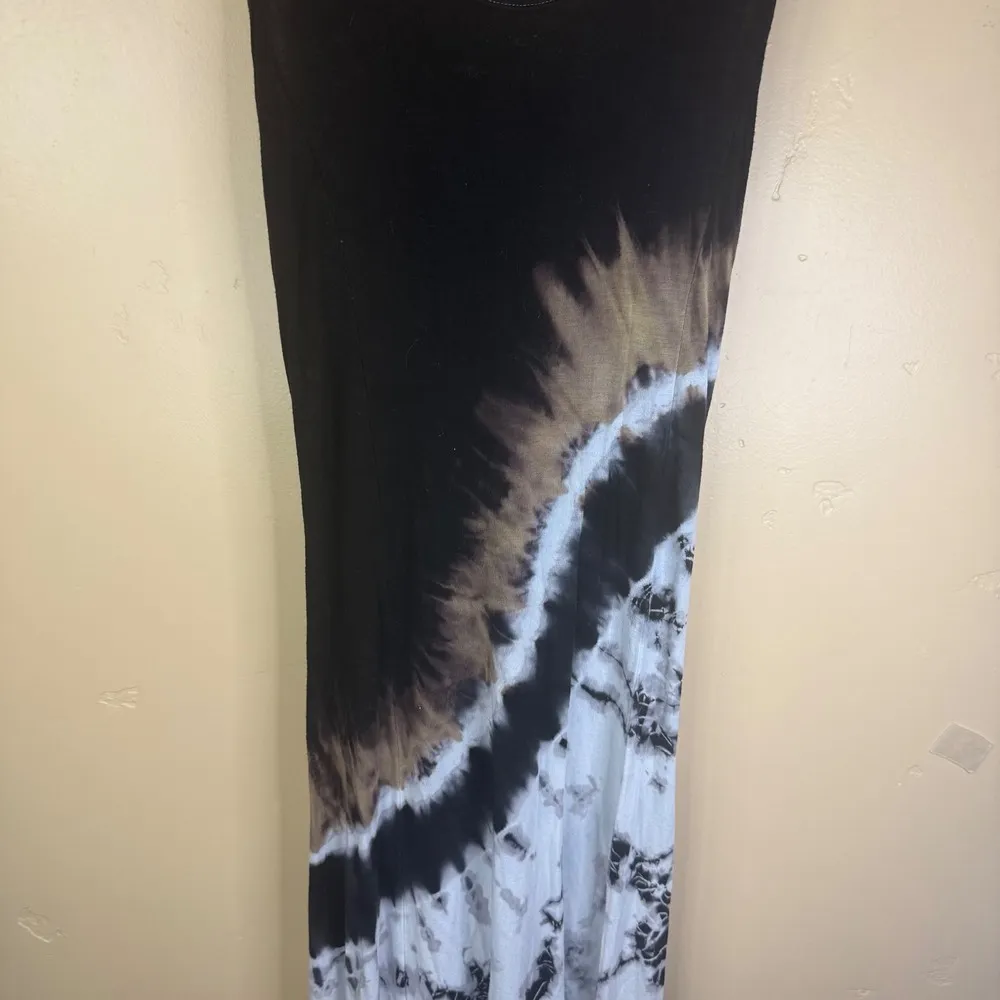 Kamana Maxi Dress Womens M Black Tie Dye Sleeveless Lace Up Back Tank Boho Dress Size M - Image 4