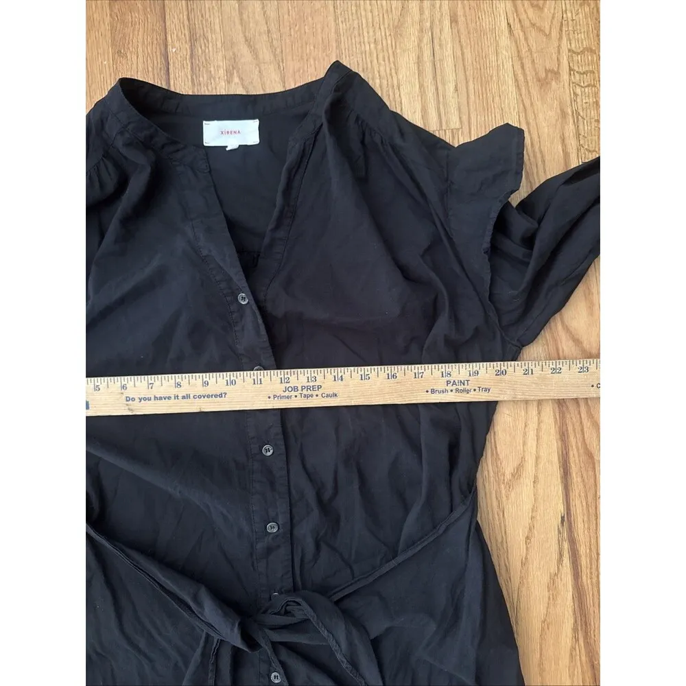Xirena Suri Dress Black Size Medium ll Tie Front Shirtdress Ruffle Long Sleeve - Image 8