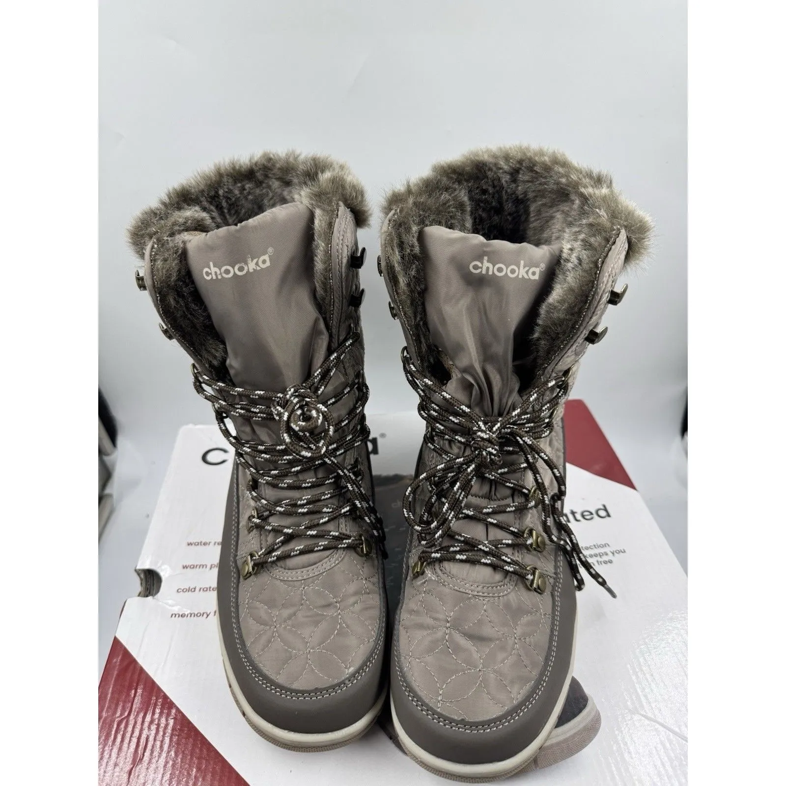 Chooka Women's Belltown Taupe Brown Mid Faux Fur Insulated Winter Snow Boots 9 - Image 3