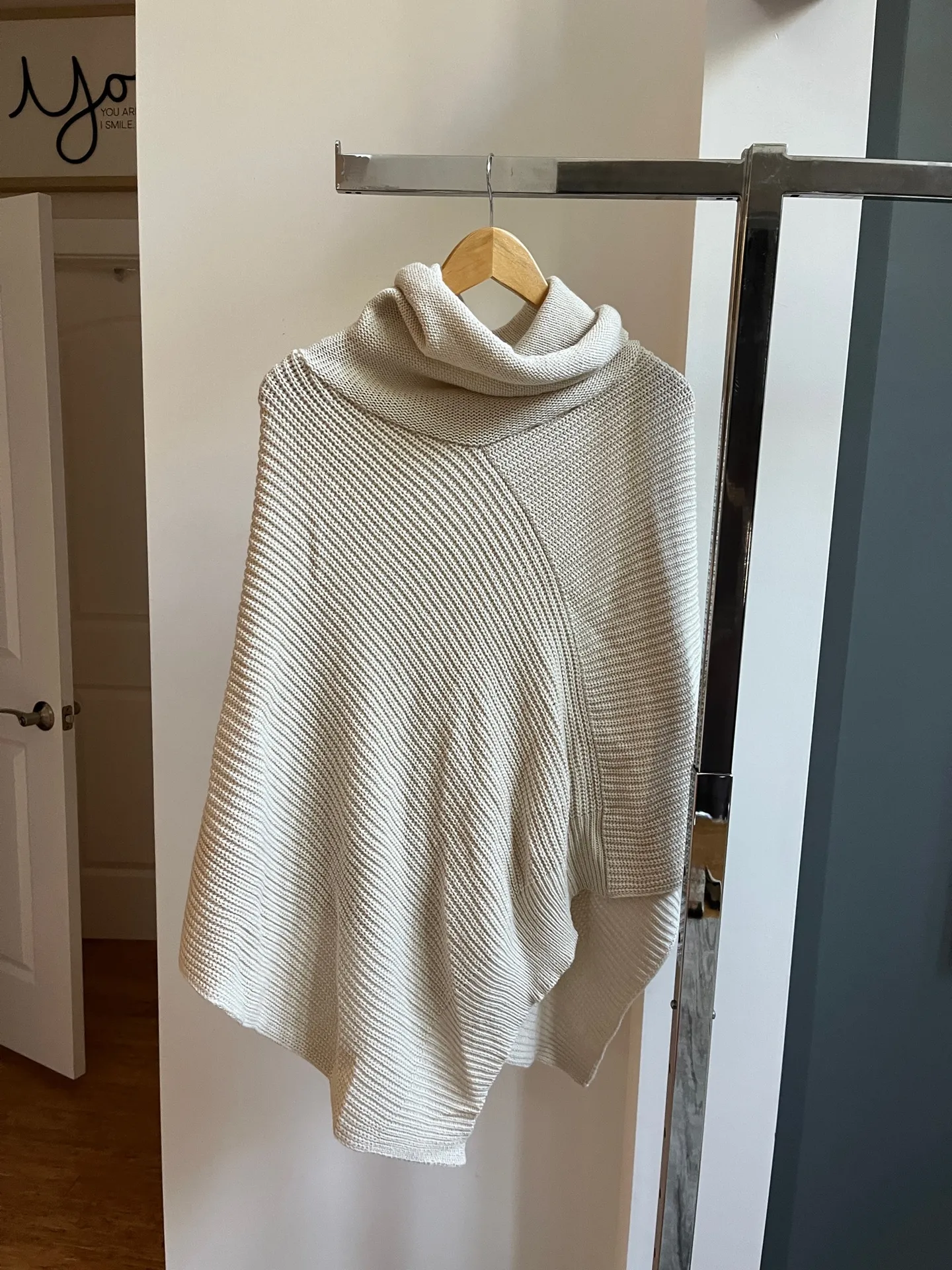 Knit Poncho Sweater Tan - Image 2