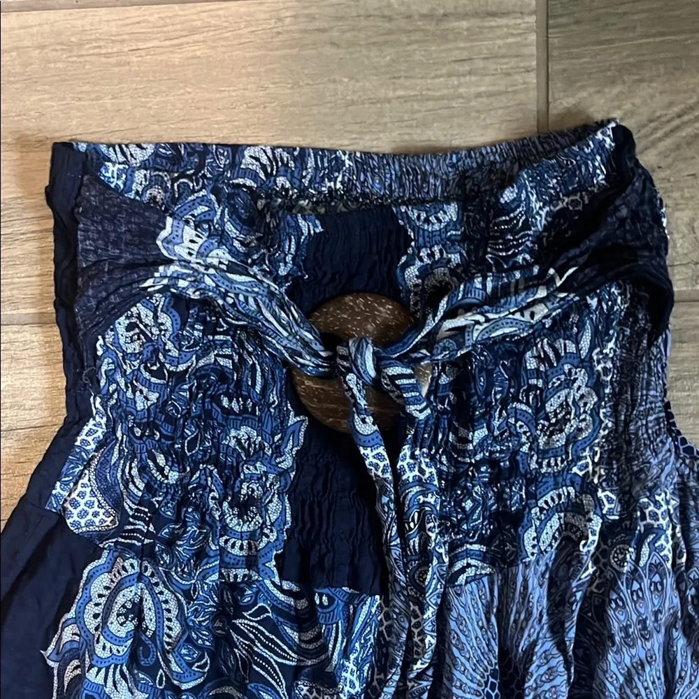 Blue and White Ruffled Asymmetrical Midi Skirt Size M - Image 2