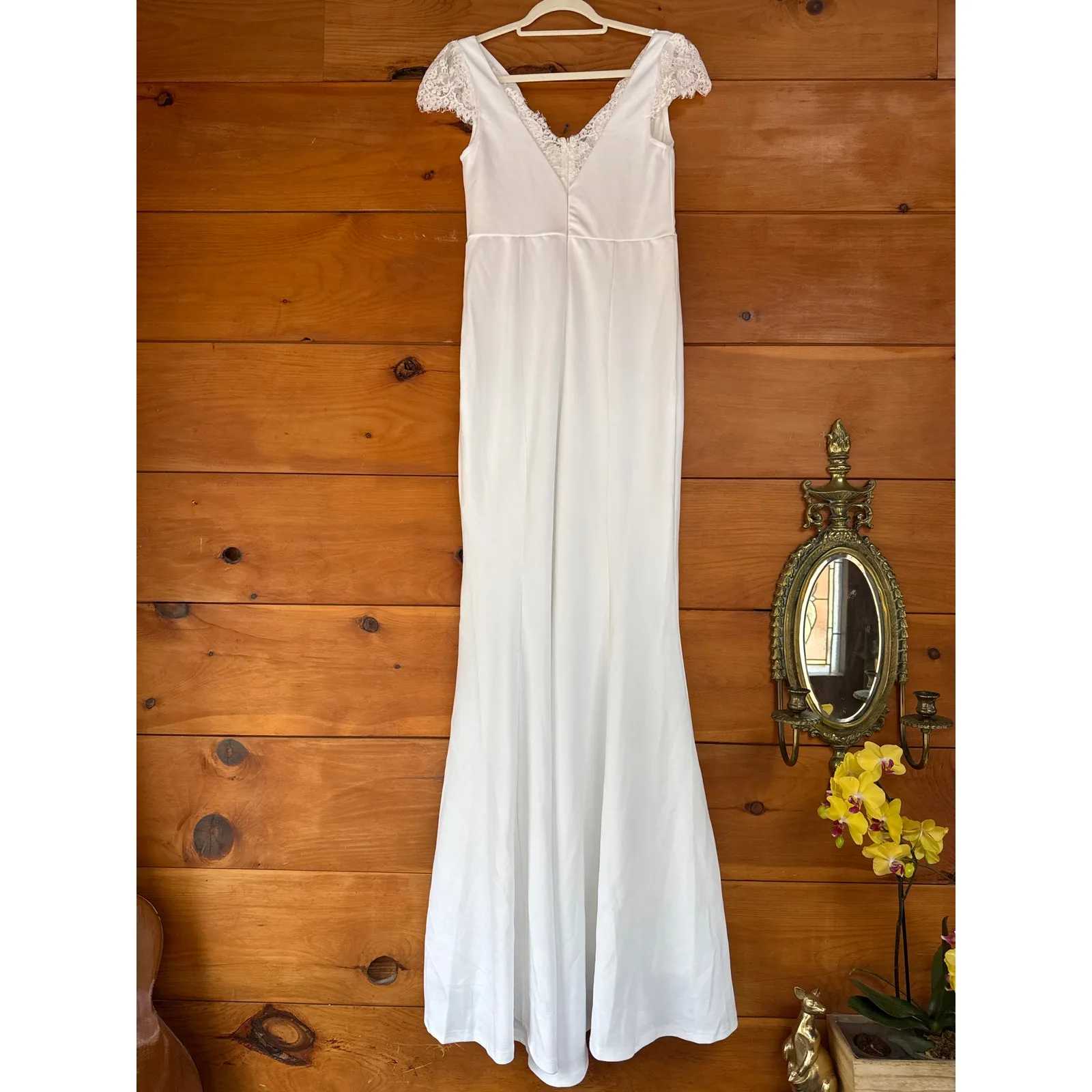 NWT Lulus Forever Beloved White Lace Cap Sleeve Mermaid Dress Bridal Bride Sz S - Image 4