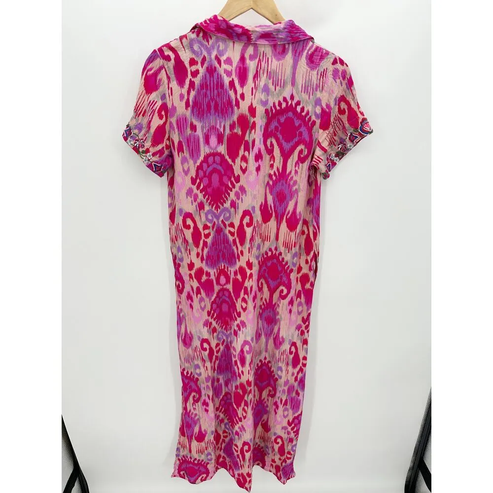Soft Surroundings Palace Pink Printed Short Sleeve Maxi Dress Women's Size Small - Image 2