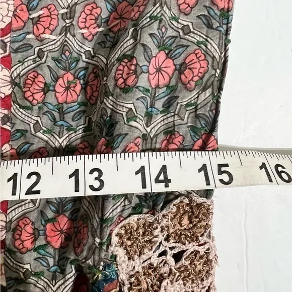 AnaMika Khanna Boho Patchwork Floral Tunic Dress Belted Long Sleeve India Red Size M - Image 7