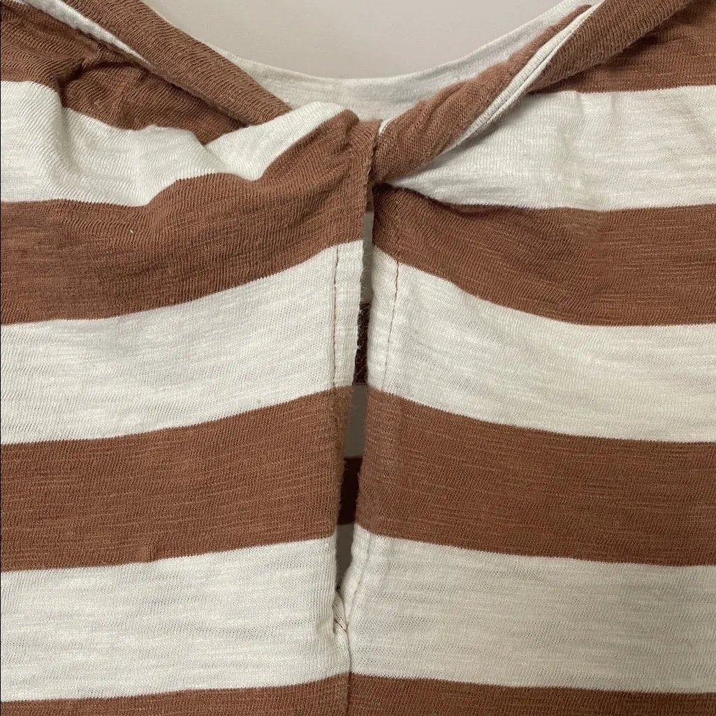 Pact  Organic Cotton Tan Stripe Twist Back Top Medium - Image 3
