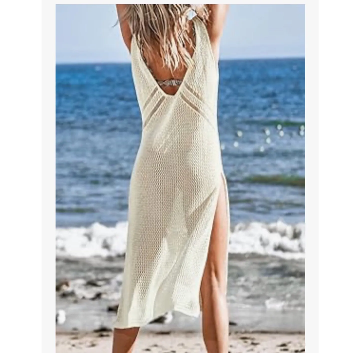 CUPSHE Women Crochet Swimsuit Cover Up Sleeveless Long Split Mesh Beach‎ Dress - Image 4
