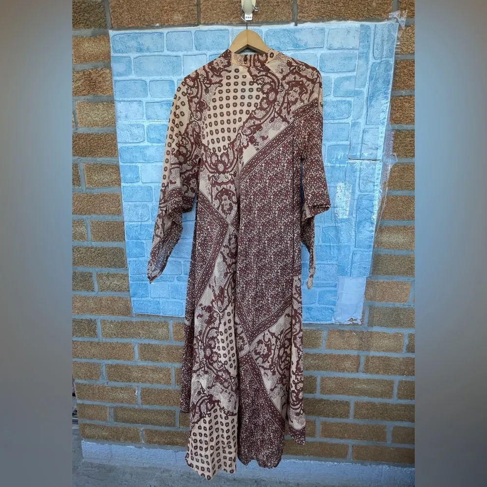 BLUE BOHEME Audrey Printed Maxi kaftan Dress Butterfly Sleeves brown large Brown - Image 9