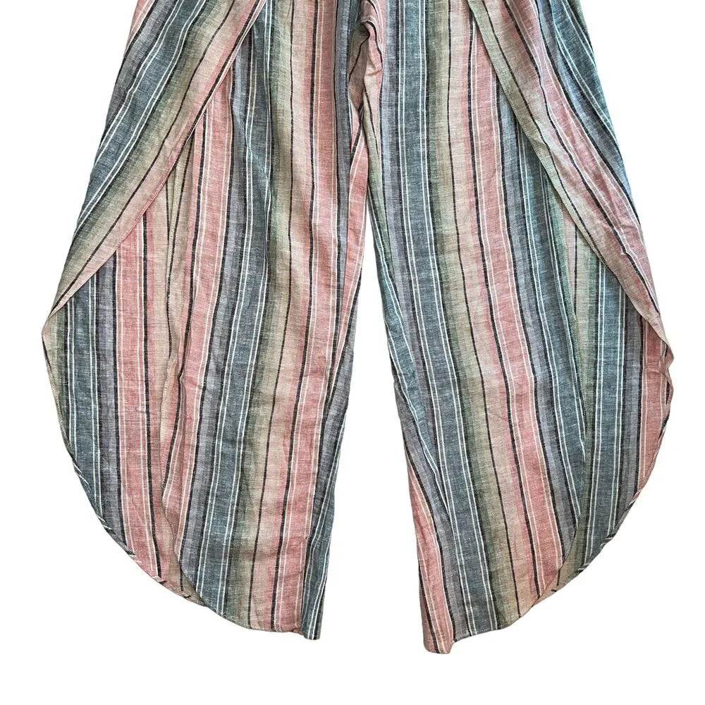 Drew Anthropologie  Emerson Pastel Stripes Linen Blend Bandeau Jumpsuit Size S - Image 6