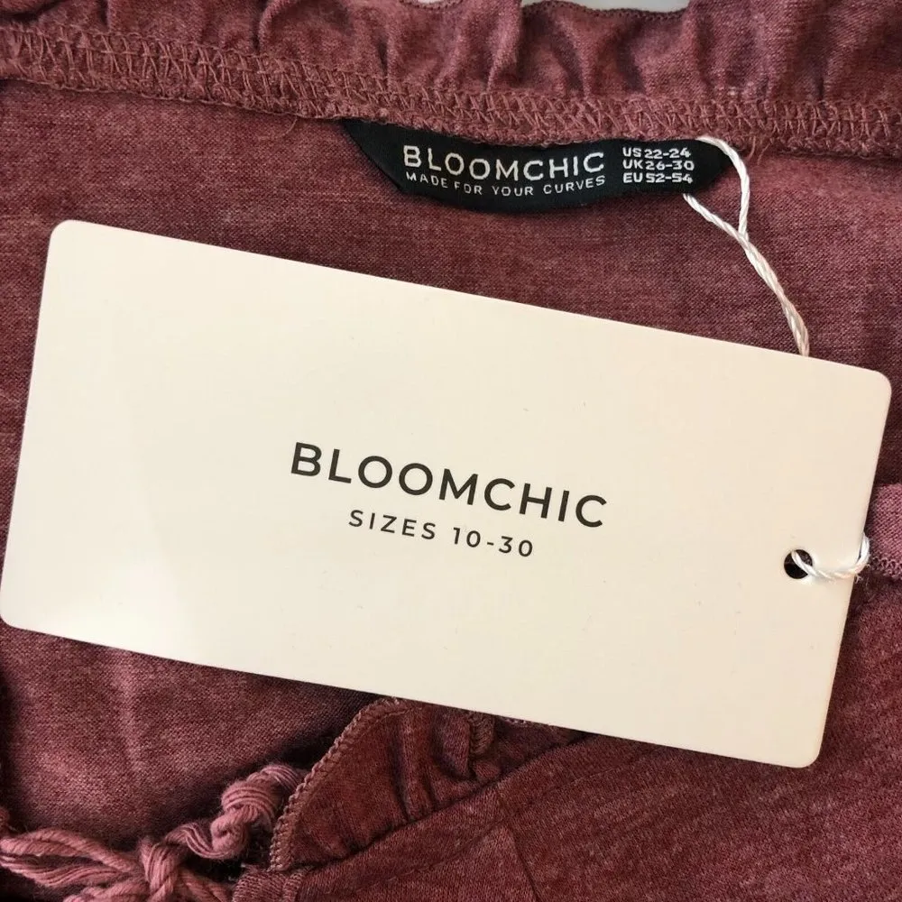 Bloomchic Plain Ties Up Frill Trim Raglan Sleeve Top Heathered Burgundy 22-24 - Image 5