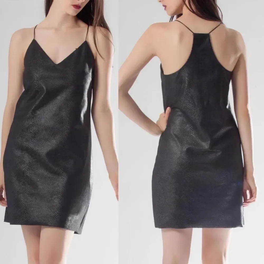 Lavender brown BLACK LEATHER DRESS small - Image 2