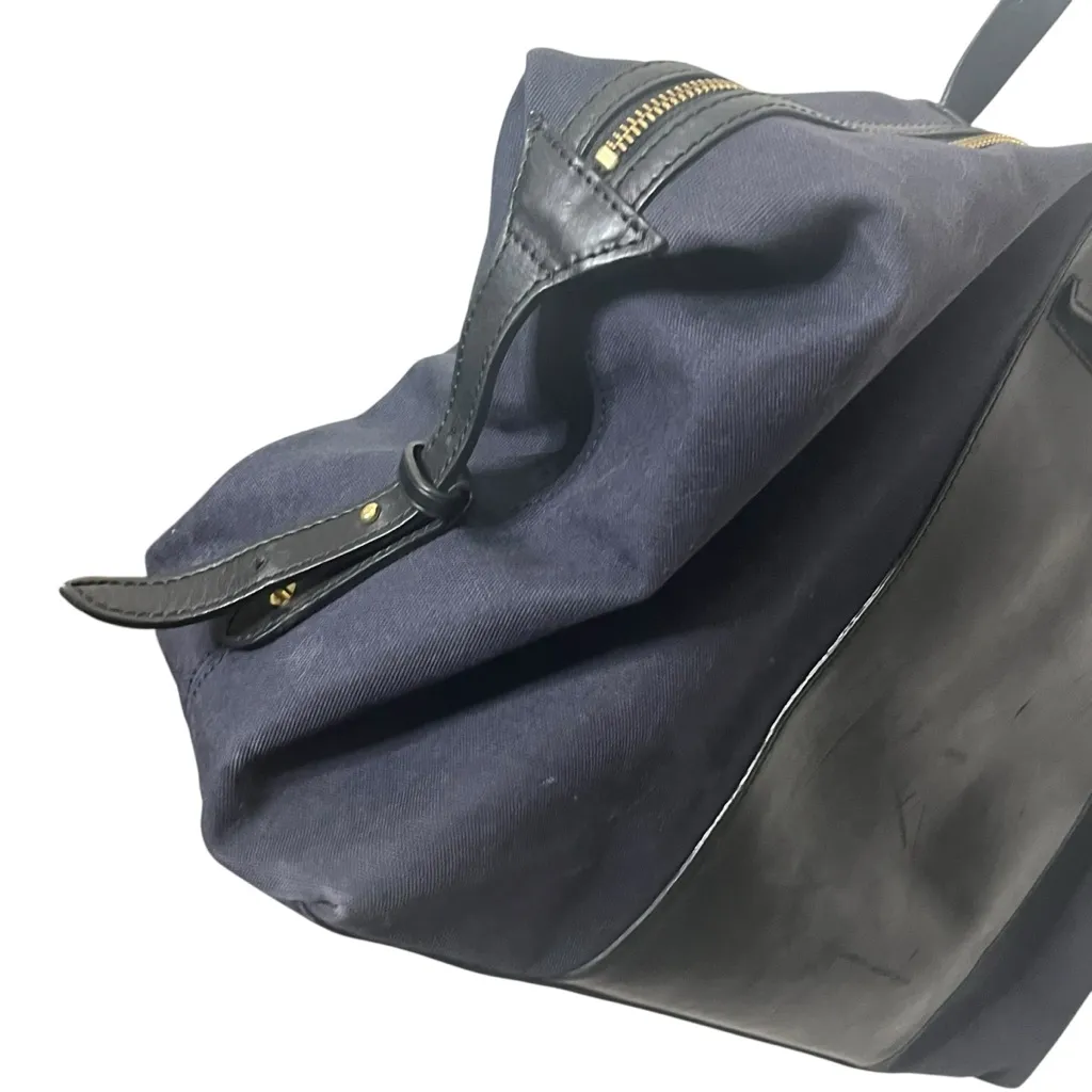 Cuyana Le Sud Weekender Bag Navy Canvas Black Leather Large Travel Tote - Image 7