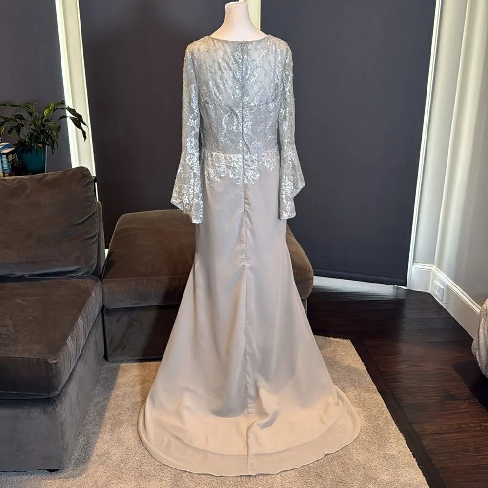 Women’s Gray Full Length Chiffon Mother of the Bride Formal Dress ZipBack Size M Size M - Image 5