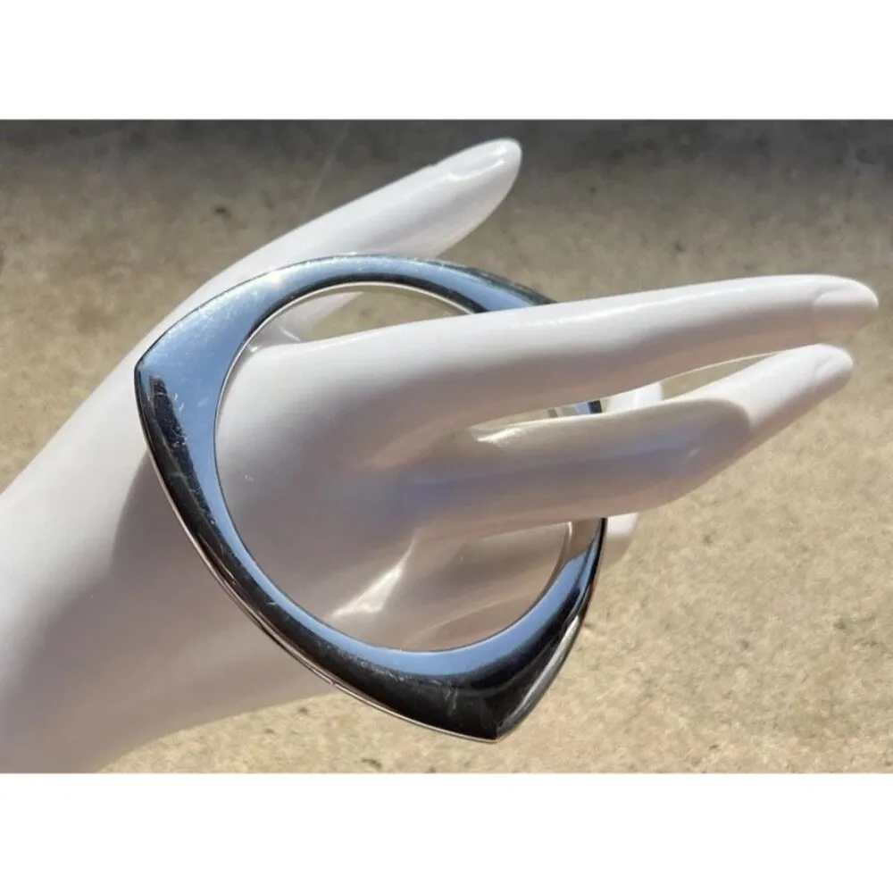 Vintage Rounded Bangle Square Geometric Shape Silver Tone Bracelet Sz 7.5” - Image 4