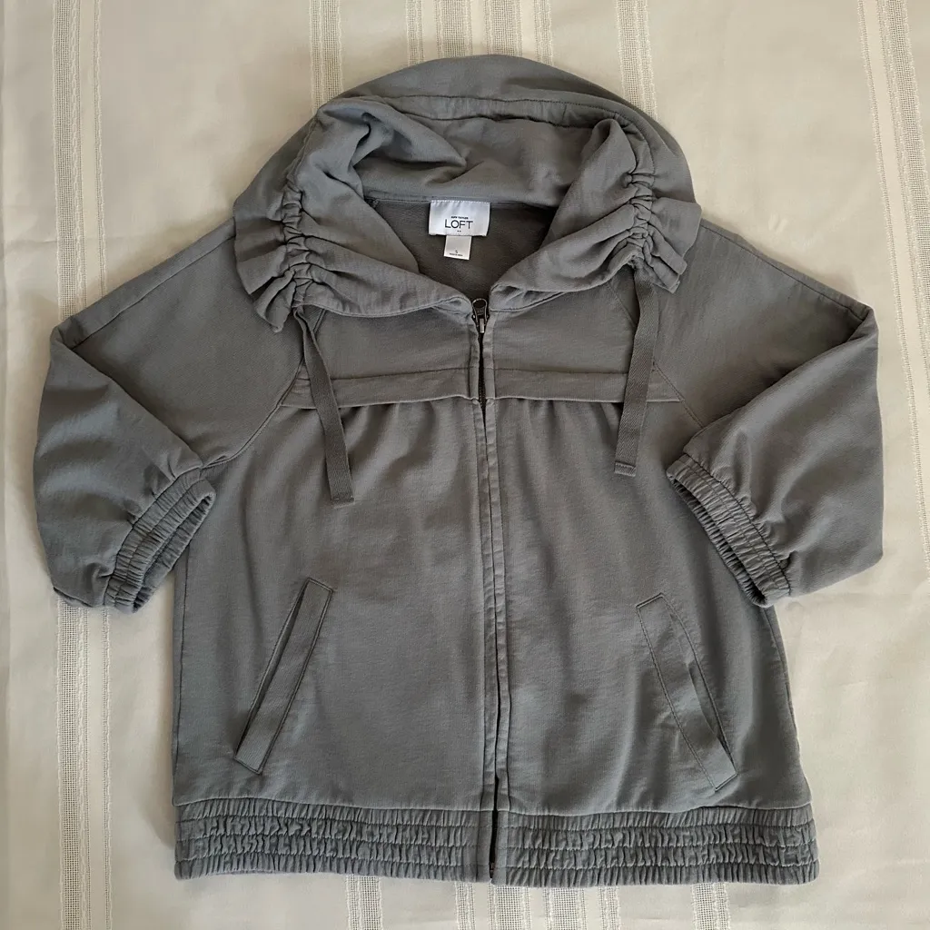 LOFT Slate Ruched Sleeve Jacket - Image 5