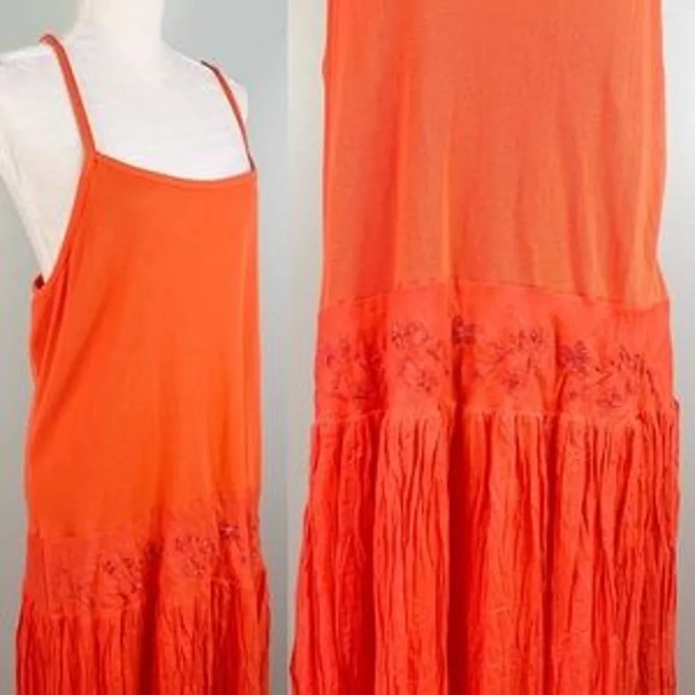 Mlle Gabrielle Dress Orange Maxi 20W Stretch Top Crinkle Finish Beaded New - Image 56