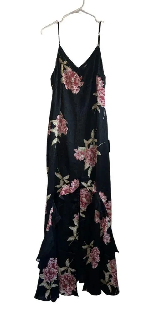 LULU’S Elegant Excellence Black Floral Satin Maxi Dress Size XL - Image 2