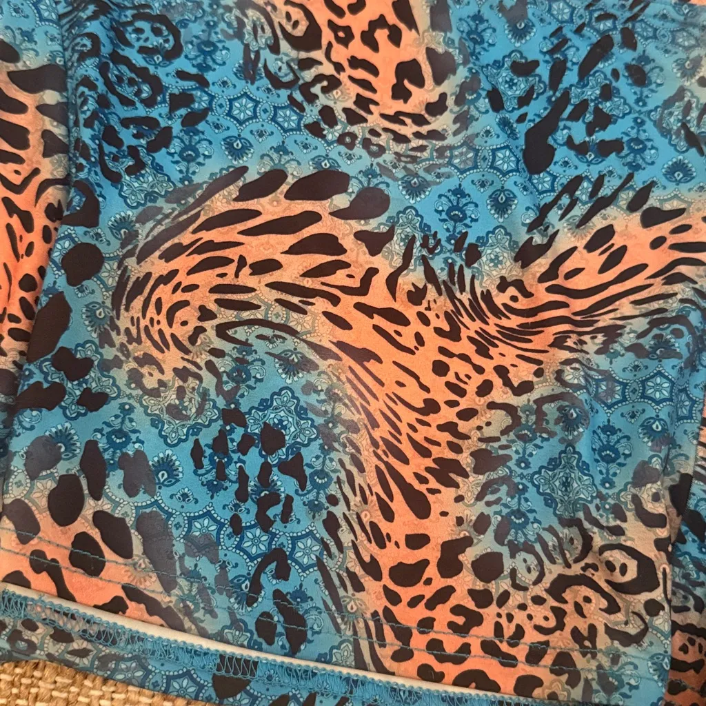 I.AM.GIA Blue and Orange Skater Leopard Skirt Medium - Image 2