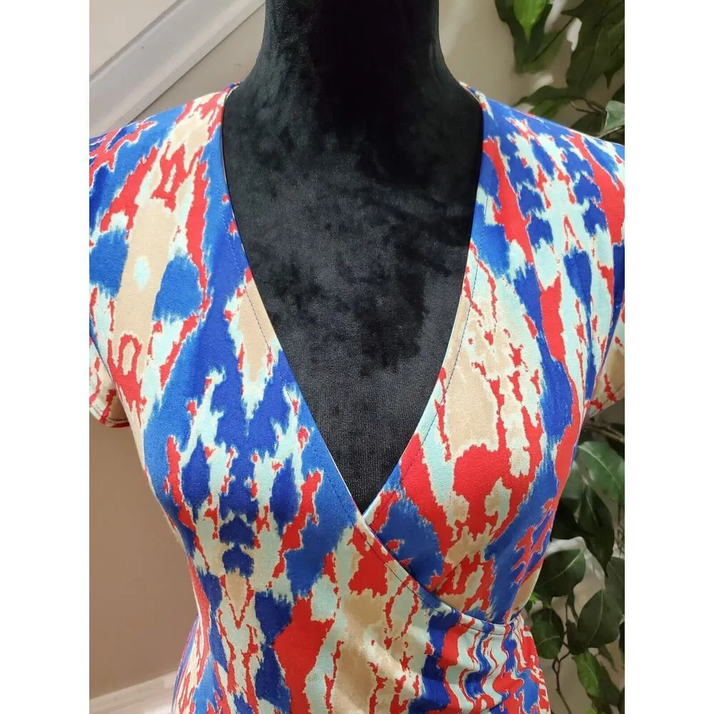 Jones New York Women Faux-Wrap Polyester V-Neck Cap Sleeve Knee Length Dress M - Image 5