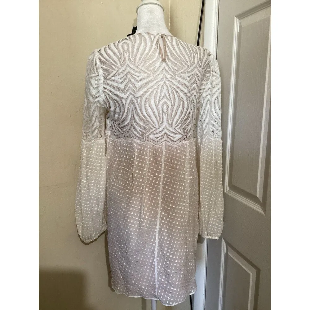 BcbgMaxAzria Beige Kitra Lace Babydoll Peasant Long Sleeve Dress S - Image 5