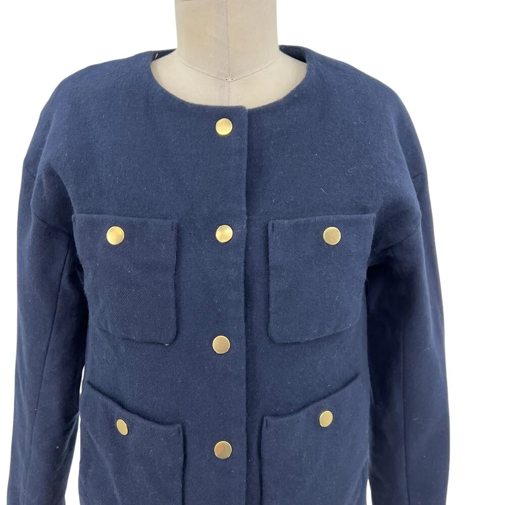 J. Crew Relaxed Lady Jacket in Double Serge Wool Navy Blue‎ Size 2 - Image 4