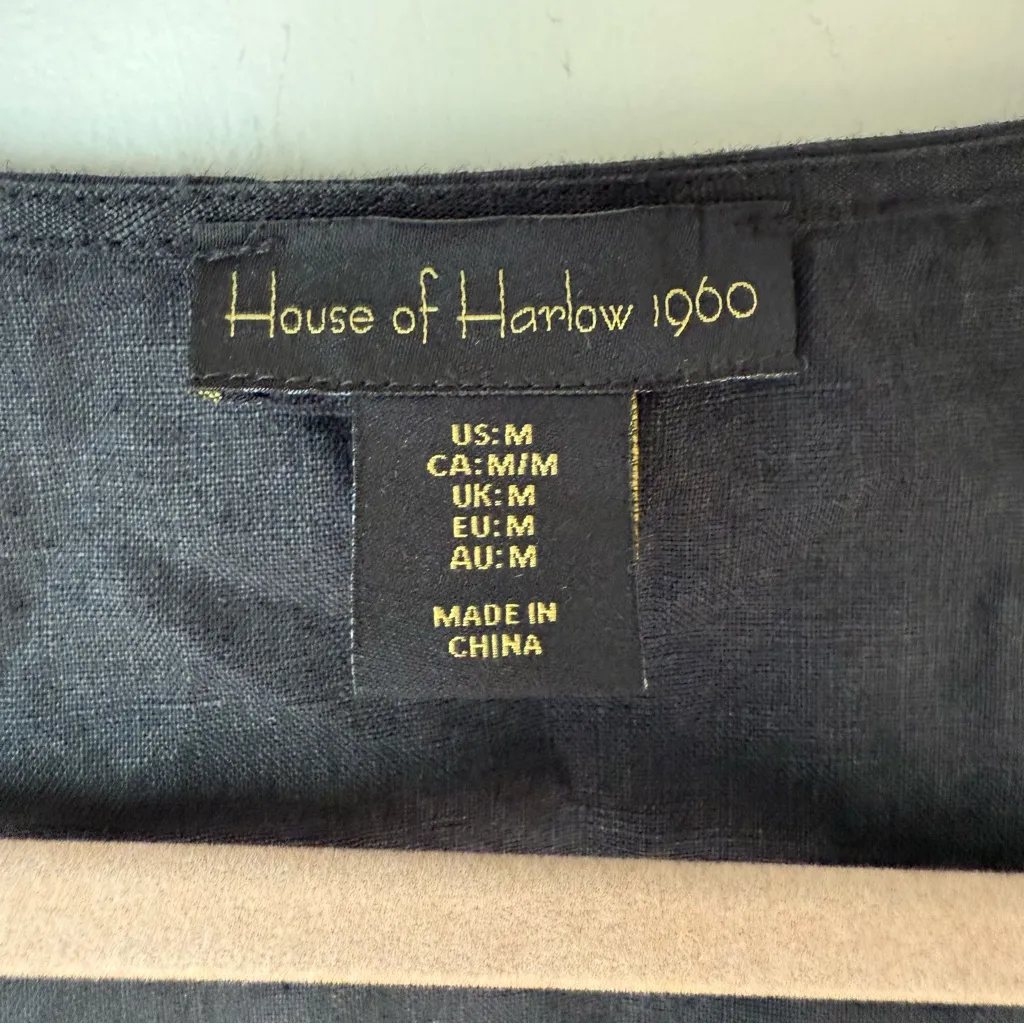 House of Harlow 1960 Black Square Neck 100% Linen Crop Top M - Image 2