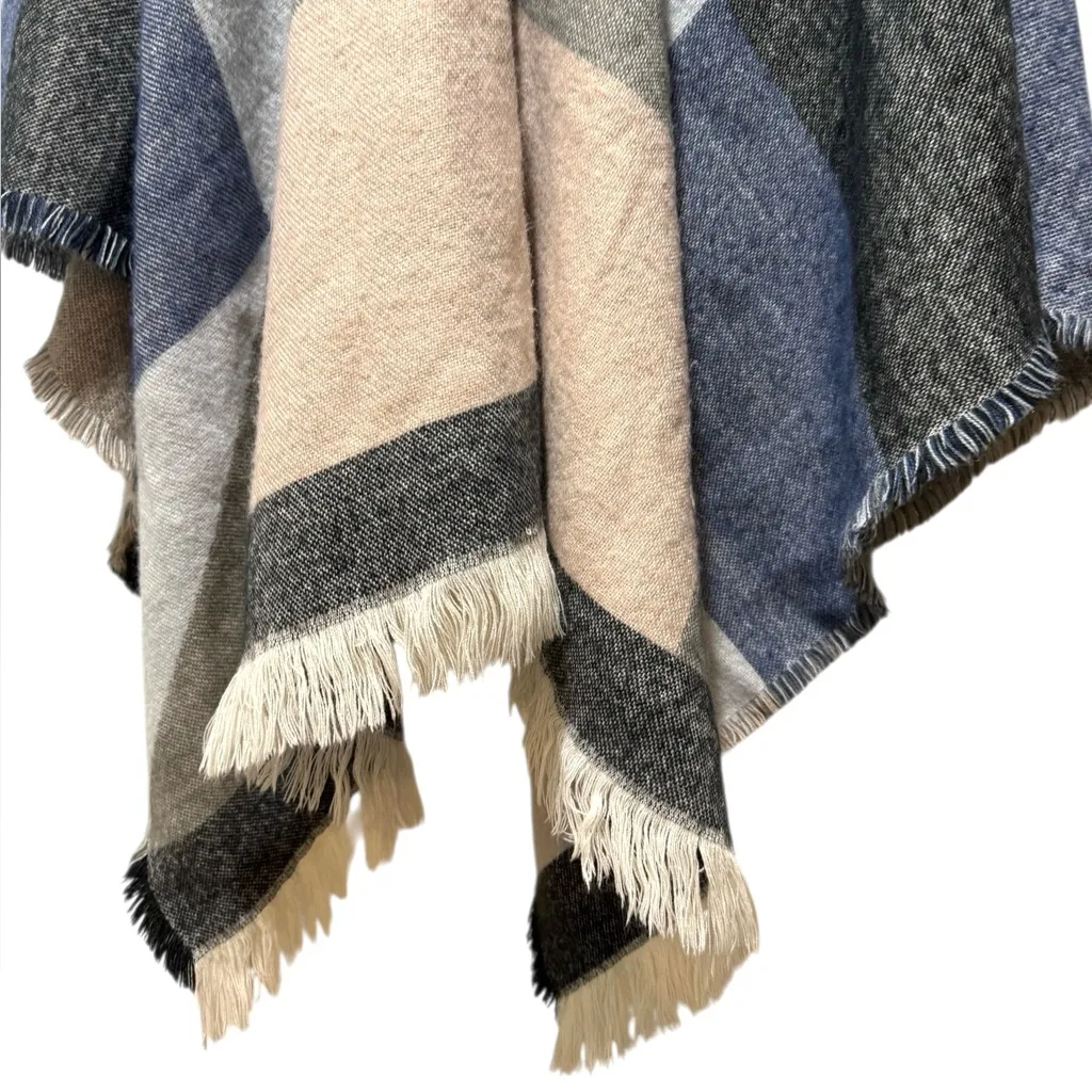 LOFT Factory Color Block Fringe Poncho Shawl Wrap One Size Cozy Fall Layering - Image 6