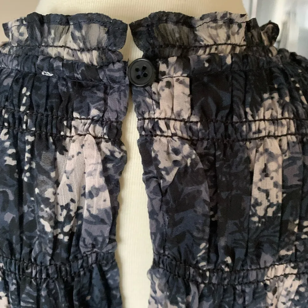 Joie Floral Semi Sheer Smocked Midi Dress Size Medium Navy - Image 4