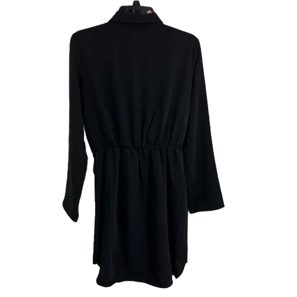Amanda Uprichard Dress Black Button Down Drawstring Waist Long Sleeve Small New - Image 3