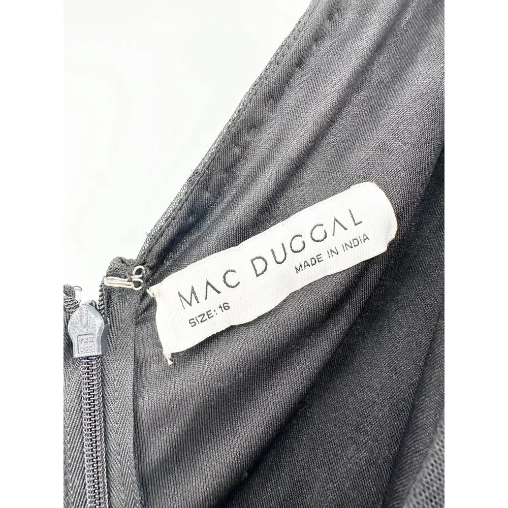 Mac Duggal Ieena 10768 Black Silver Embellished Puff Sleeve Gown 16 - Image 5