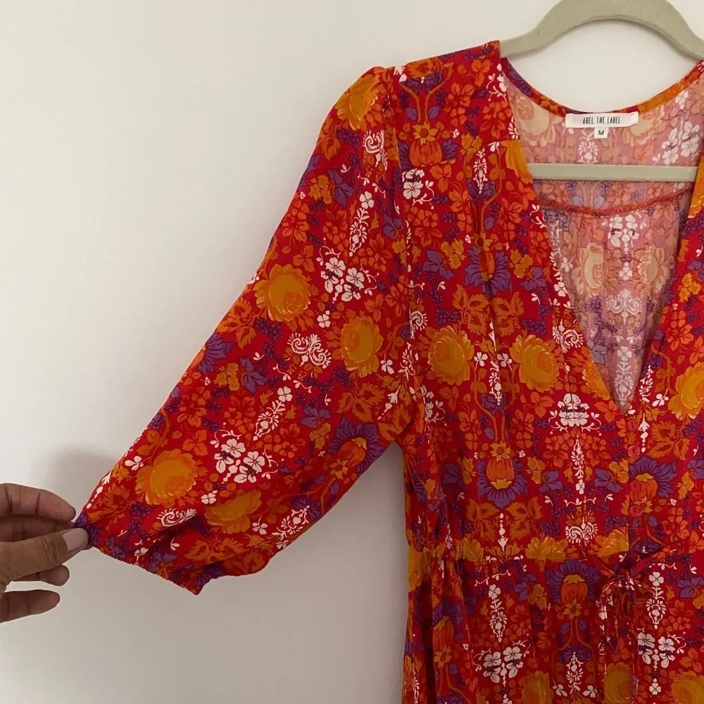 ANTHROPOLOGIE  Floral Peasant Dress Vneck Empire Waist Boho Midi M - Image 4