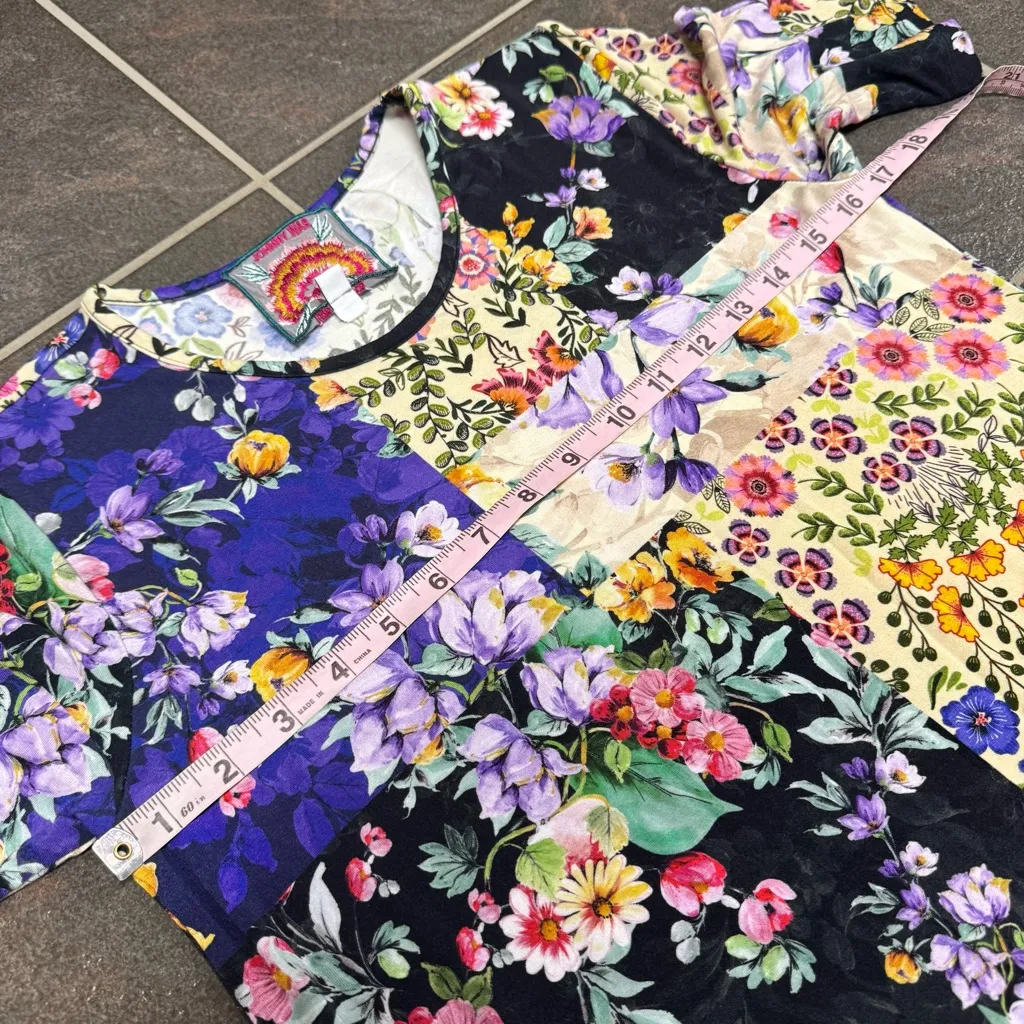 Johnny Was Sky Flower Floral Patchwork Short Sleeve Mini Swing Dress Small - Image 11