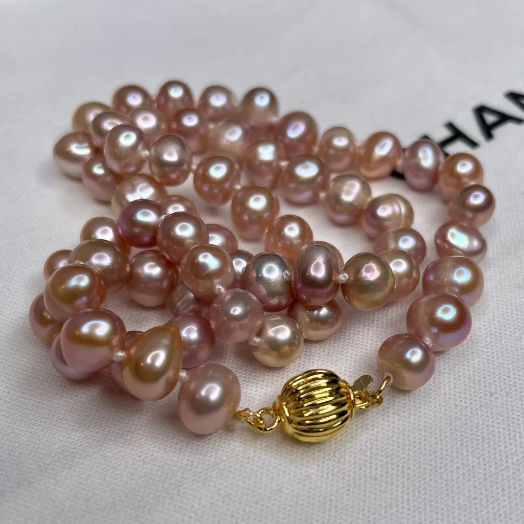 18” Natural Blush Pink Freshwater Pearl Necklace w/ Gold Clasp - Image 6