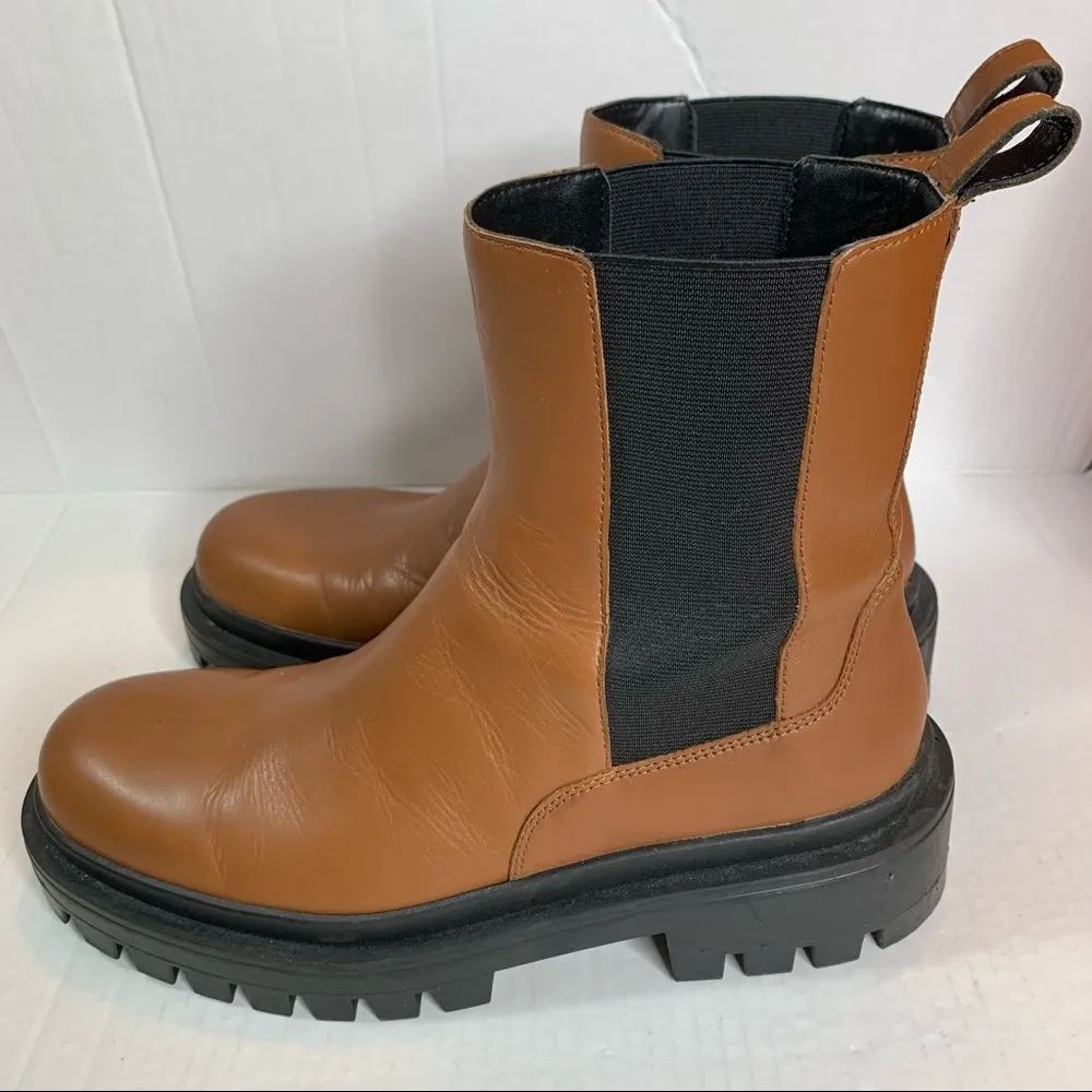 Zara Brown Blogger's Favorite Real Leather Lug Sole Combat Boots size 9 - Image 3