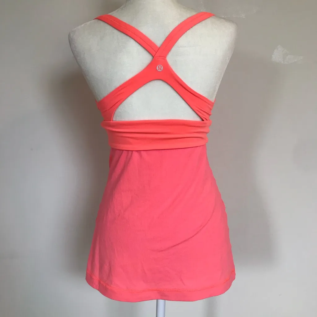 Lululemon Athletica Women’s Neon Orange Built In Bra Activewear Tank Top Sz: 6 - Image 2