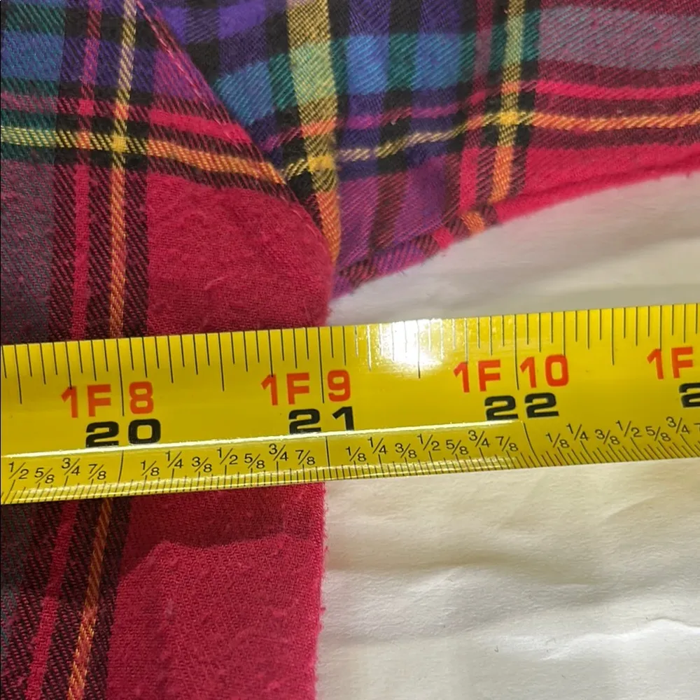 Pink Blue plaid Button Down flannel Shirt M women’s colorful casual fall bright Size M - Image 12
