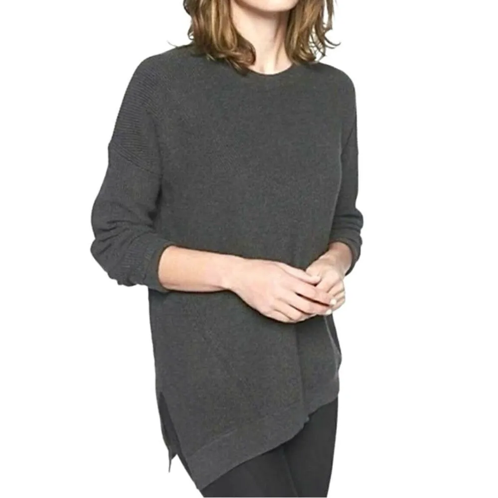 Athleta Rest Day Asymmetrical Ribbed Crew Neck Sweater Gray Small - Image 2