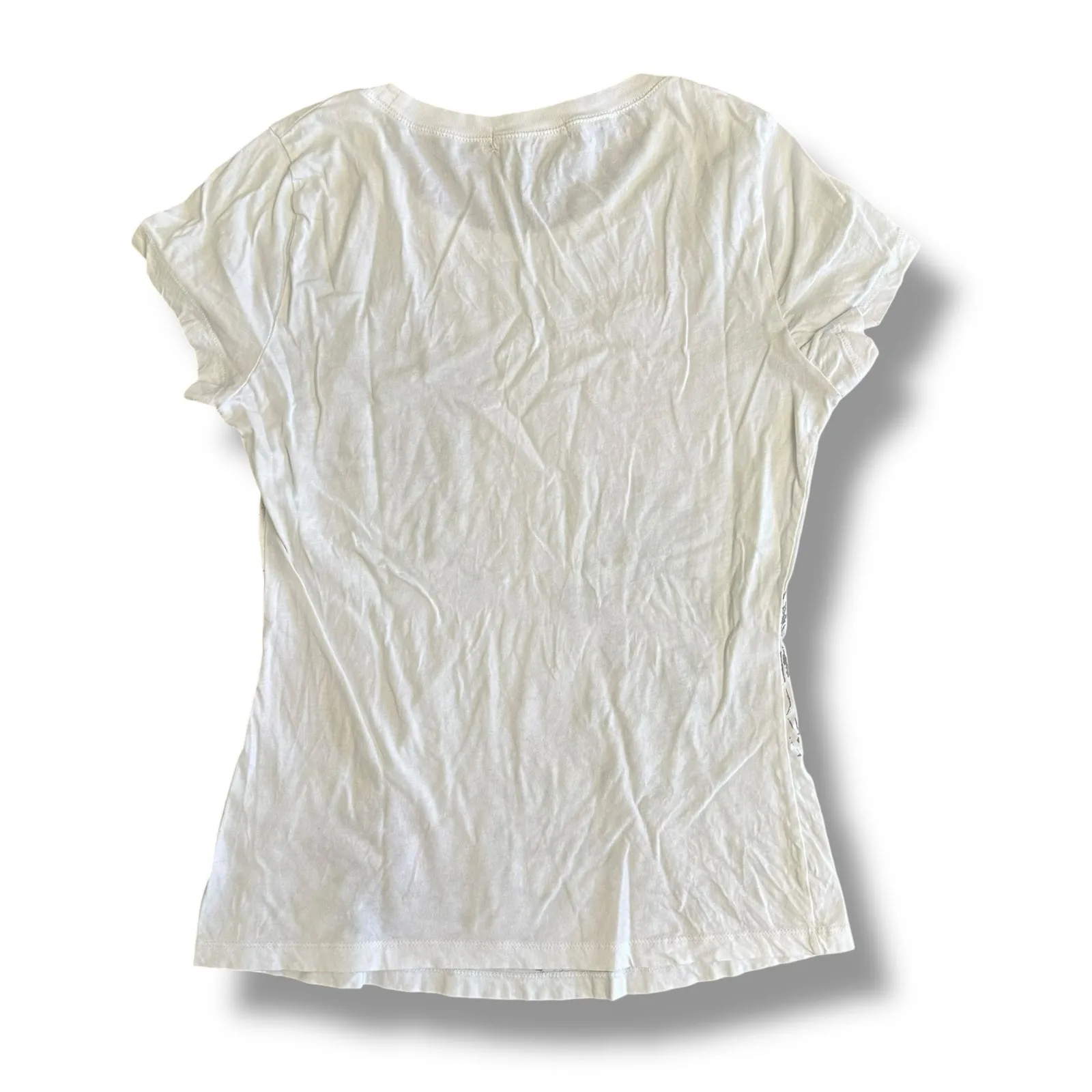 Y2K Graphic Rose Cross Tee Appropriate‎ Behavior White Distressed Glitter S/M - Image 5