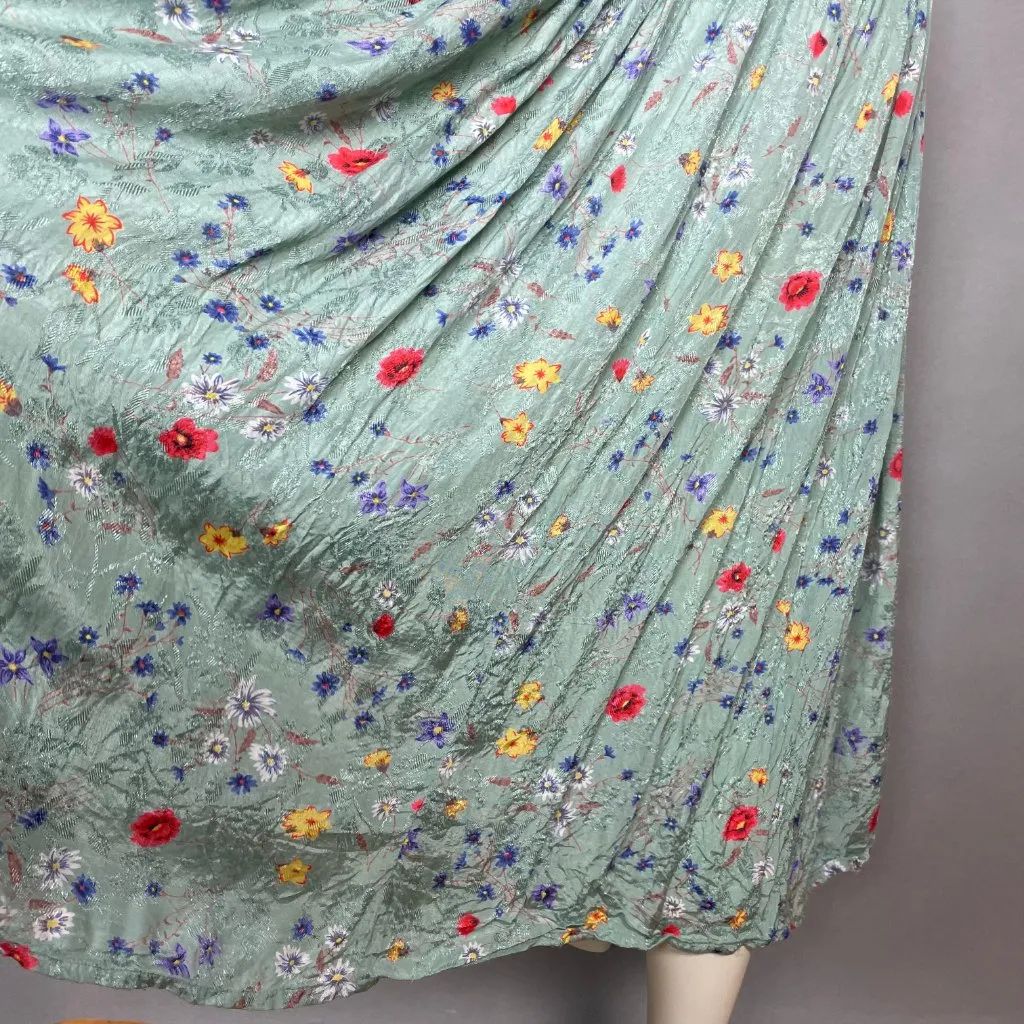 Vintage 90s Broomstick Skirt Floral Midi Elastic Waistband Sz Small Rayon Hippie Green - Image 10
