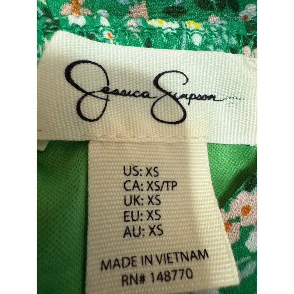 Jessica Simpson Green Floral Sleeveless Ruffle Cami Midi A-Line Tank Dress Sz XS - Image 4