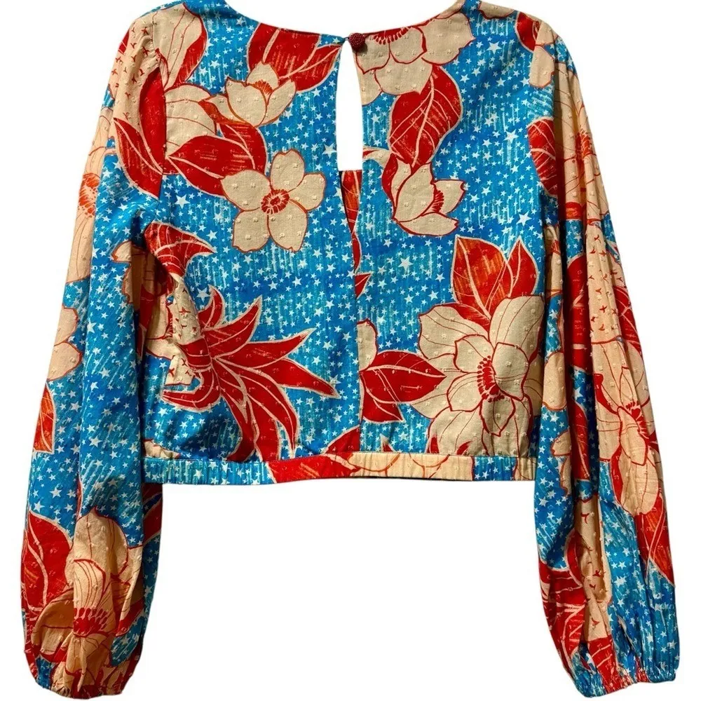 New‎ FARM Rio Puff Sleeve Bubble Blouse Floral Swiss Dot Top S - Image 7