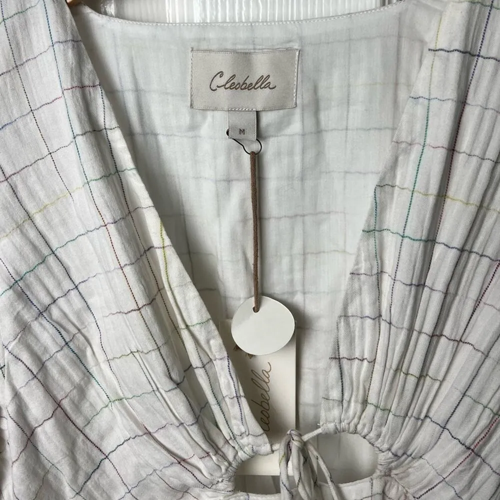 Cleobella Della Puff Sleeve Cotton Rainbow Check Print Mini Dress M - Image 6