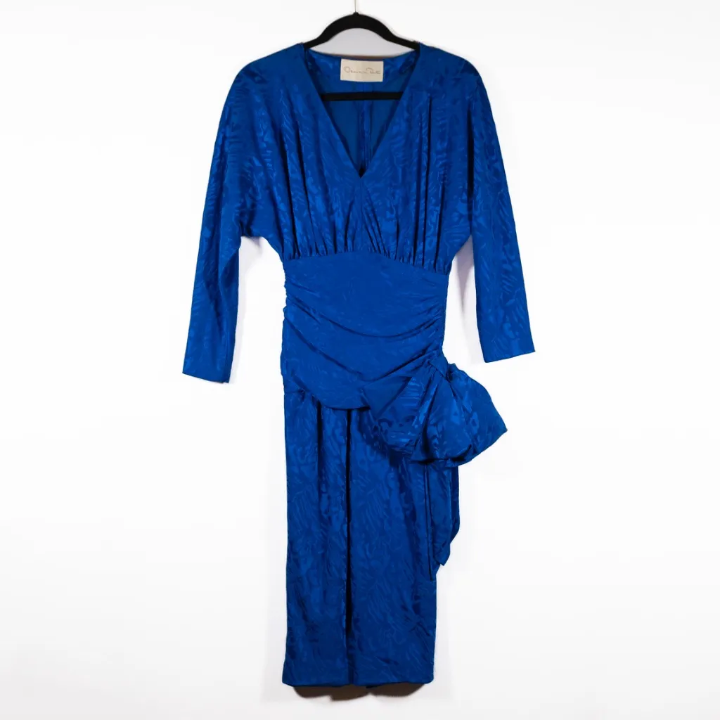 Oscar de la Renta Vintage Silk Animal Print Pattern Ruched Bow Cocktail Dress 4 - Image 1