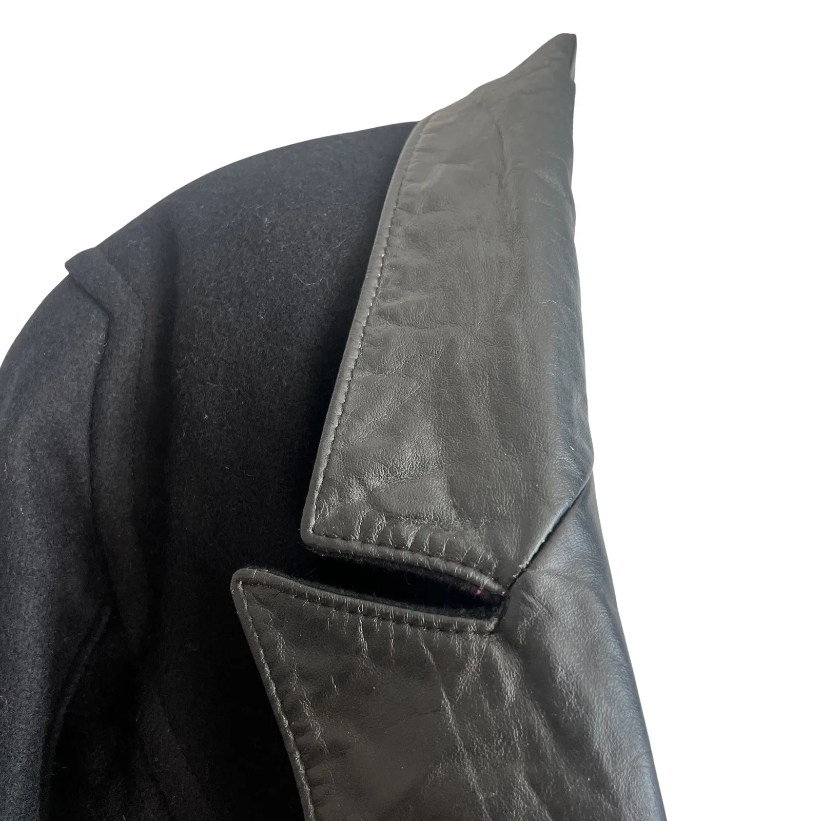 Vintage 80s Black Wool Short Coat Leather Trim Jacket size M Jonathan Stevens Size M - Image 4