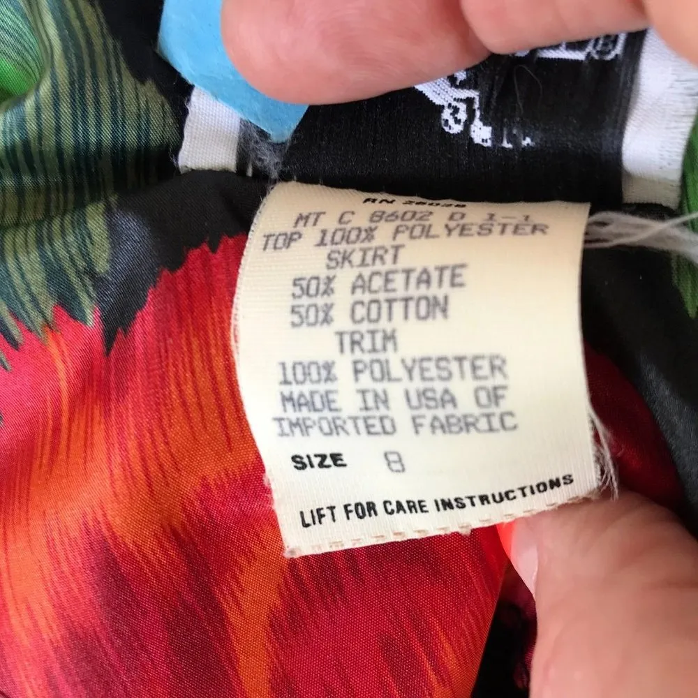 Mr. Mort Dress Black Red Floral Puff Sleeves Wedding Party Art Deco VTG… Size 8 - Image 13