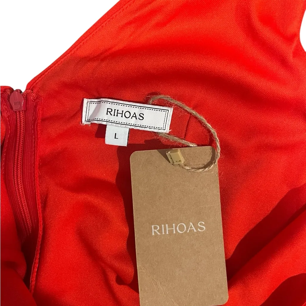 NWT RIHOAS Red VNeck Back Sleeveless Fit & Flare Midi Dress L Holiday Party - Image 8