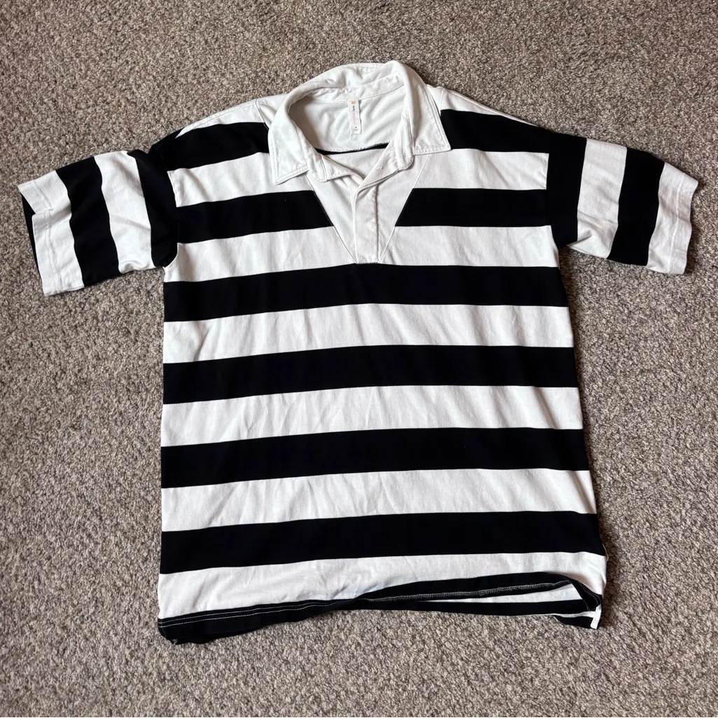 Black and White Striped Cotton Dress Size M - Image 4