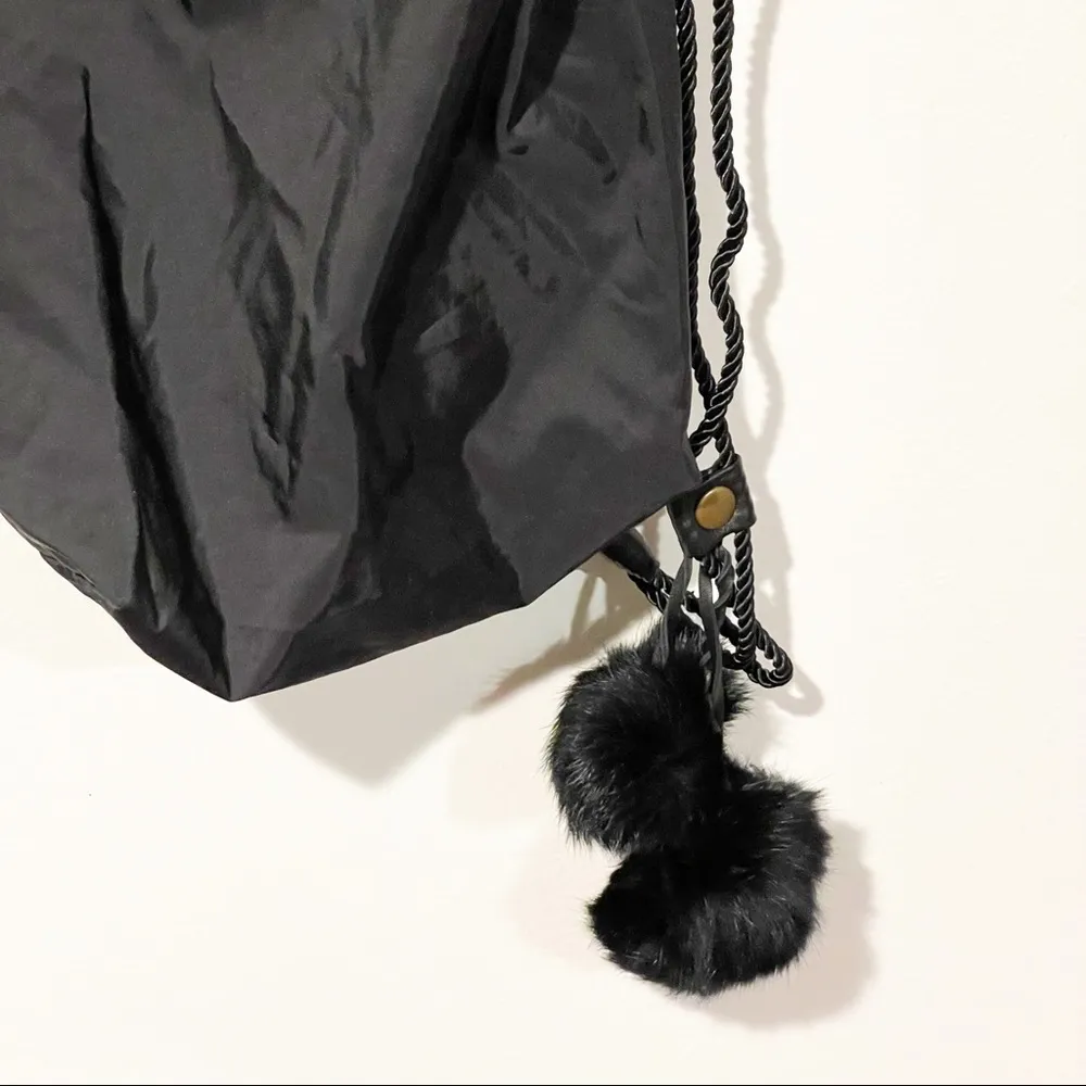 Gerard Darel Black Pom Pom Fluff Drawstring Bag - Image 2